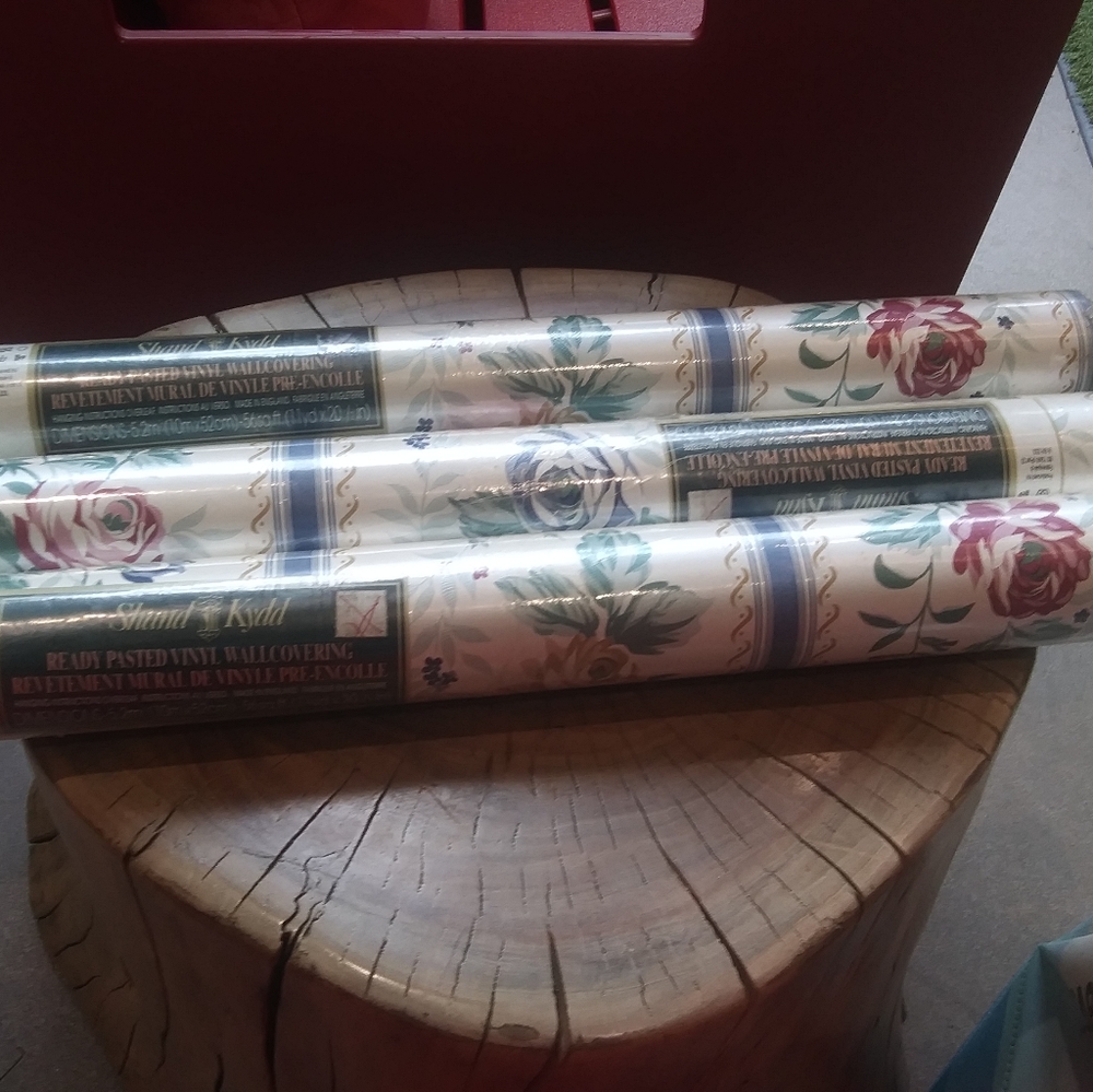 Three Rolls Of Stand Kydd Ready Floral Pasted. Vinyl Wallcovering